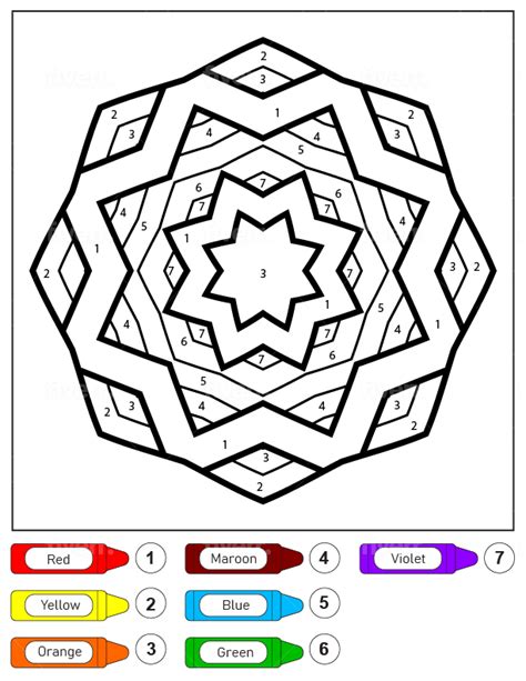 Easy Star Pattern Mandala For Kids Color By Number Coloring Page Free