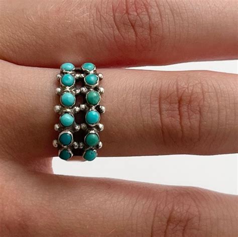 Two Row Snake Eye Turquoise Ring Band Vintage Antique S S Old Pawn