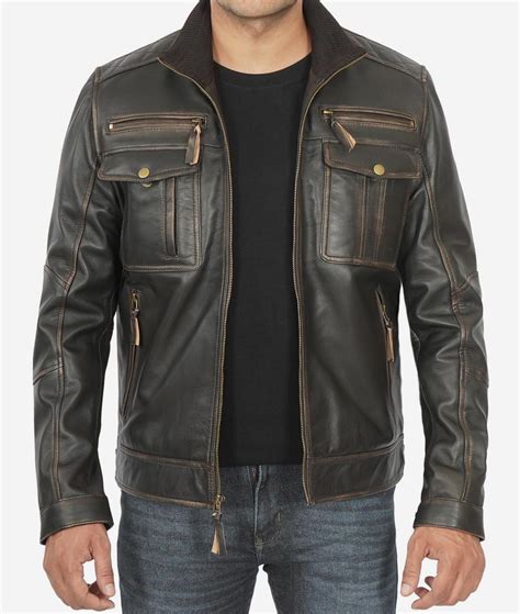 Mens Distressed Brown Leather Jacket Motorcycle Style
