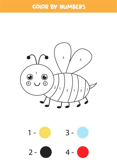 Color Cute Smiling Bee By Numbers Worksheet For Kids 2201868 Vector