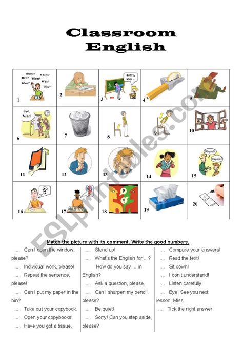 Classroom English Esl Worksheet By Nanette25
