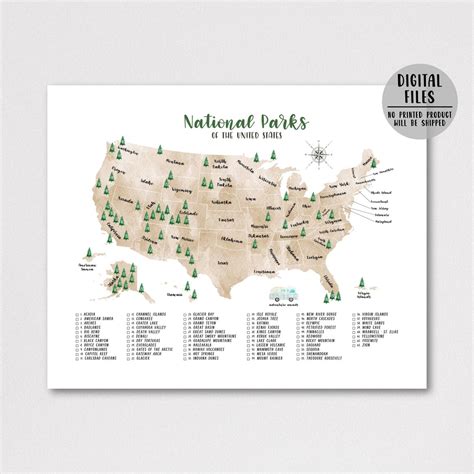 Usa National Parks Map 63 National Parks Checklist Us National Etsy