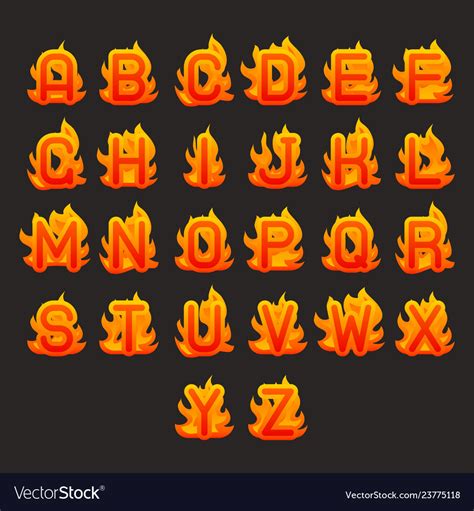 Fire Font Burning Abc Flame Alphabet Fiery Letters Hot Typo Cartoon