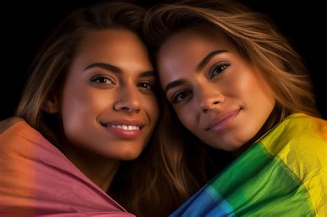 premium ai image expressive pride photo of a gay lesbian couple with rainbow flag pride month