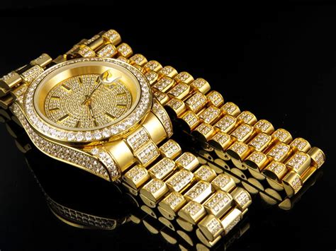 Mens 18k Yellow Gold Finish Stainless Steel Presidential Watch Bracelet