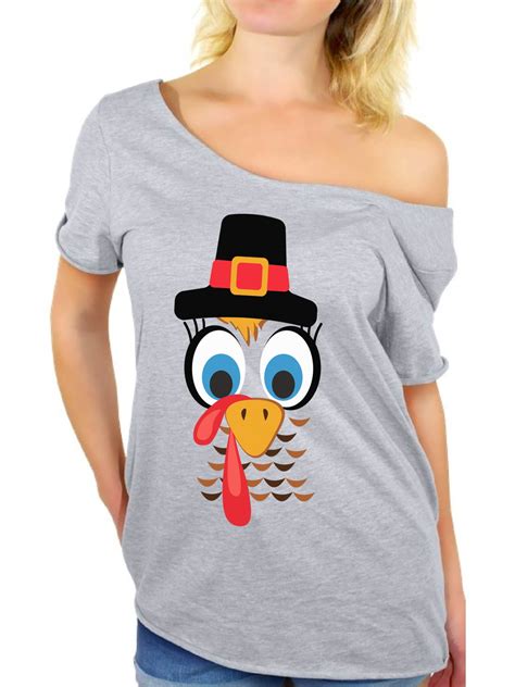 awkward styles turkey shirt for women thanksgiving turkey face off the shoulder t shirt