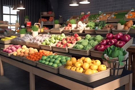 Premium Ai Image A Fruit And Vegetable Section Of A Supermarket