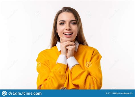 Portrait Of Dreamy Brunette Girl Making Wish Daydreaming About Having