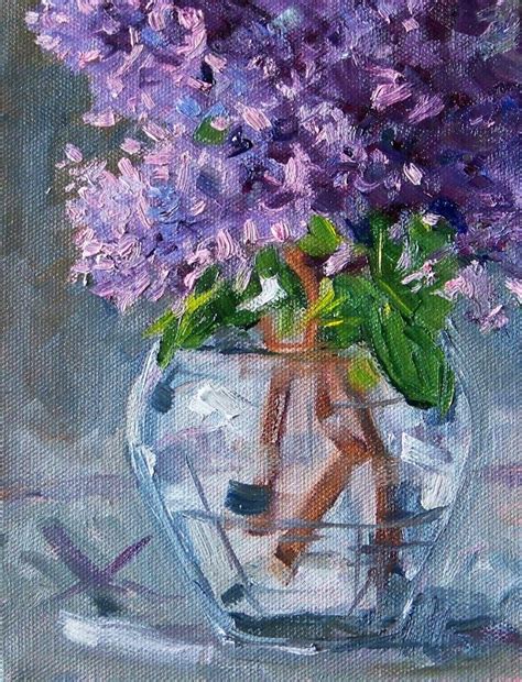 Lilacs Original Still Life Flower Painting Oil On Canvas X Floral Purple Lavender