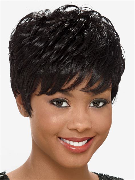 Unique Black Straight Short African American Wigs Half Wigs For Black Hair