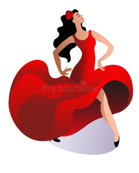 A Slender Woman In A Red Dress Dances A Flamenco Dance Stock Vector