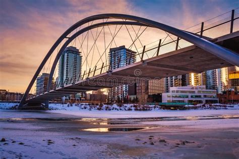 Colorful Sunset Sky Over Downtown Calgary Editorial Stock Image Image