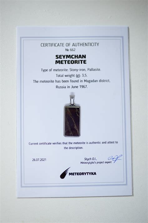 Meteorite Pendant Certificate Of Authenticity Meteorite Etsy