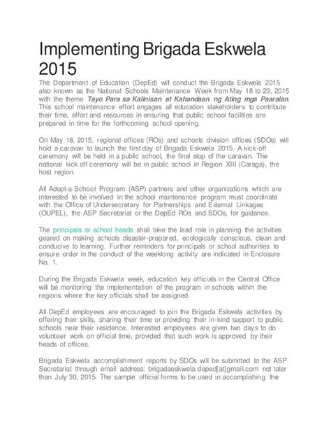 Implementing Brigada Eskwela 2015