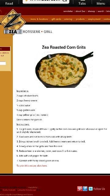 This link is to an external site that may or may not meet accessibility guidelines. Zea's roasted corn grits | Cooking recipes, Food, Favorite ...