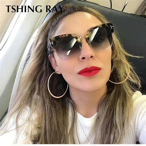 tshing ray retro semi rimless rivet cat eye sunglasses women brand design vintage gradient sun