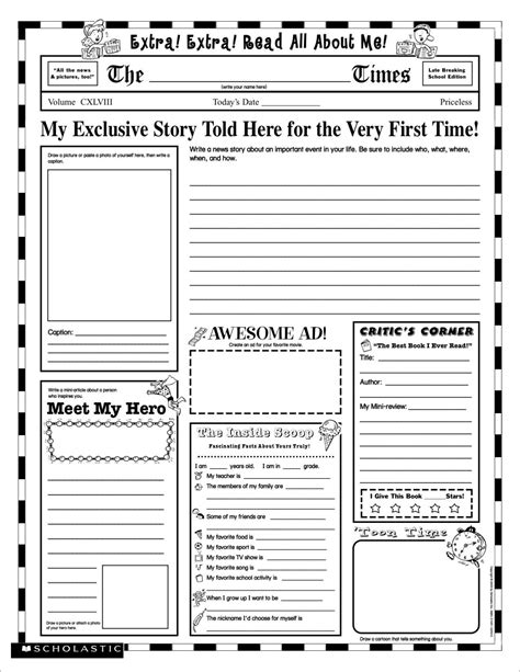 Grade School Autobiography Report Worksheet Learning Poster School