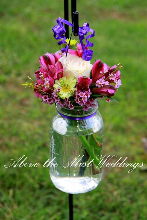 Mason Jars On Shepherd Hooks With Fresh Flowers Mason Jar Wine Glass