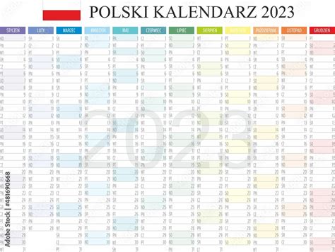 Kalendarz Polski 2023 Planer Planowanie Miesięczne Szablon Kolorowy