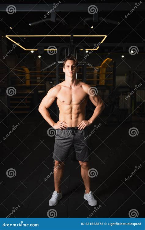 Shirtless Athletic Man Standing With Hands Stock Photo Image Of