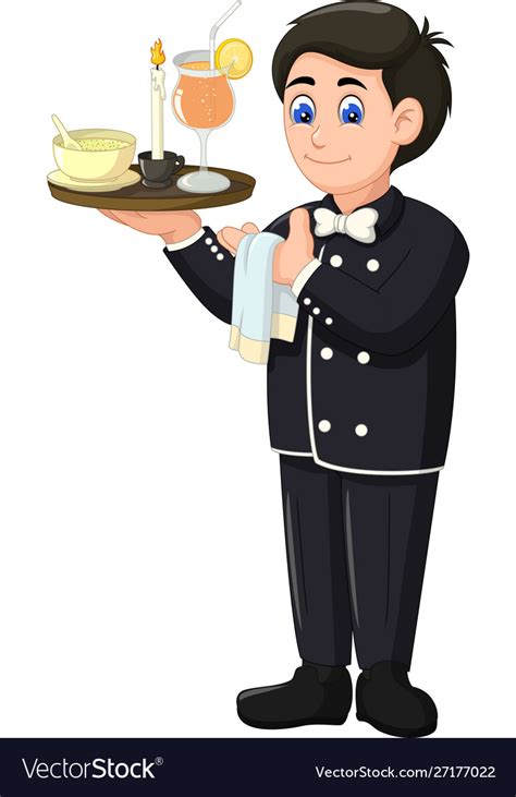 Funny Waiter In Black Uniform With Cartoon Vector Image