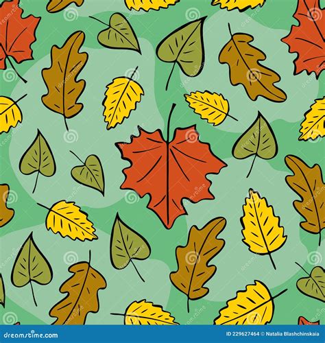 Seamless Pattern Of Autumn Leaves Autumn Bright Pattern Hand Drawn
