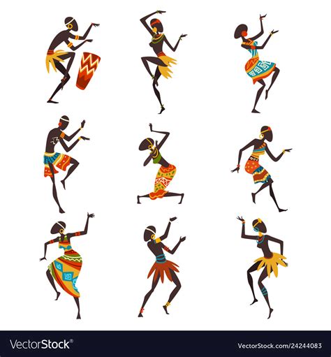 African People Dancing Folk Or Ritual Dance Set Vector Image