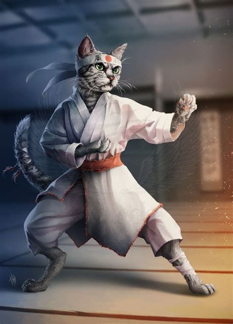 Karate Cat In 2023 Cat Character Animal Portraits Art Combat Art