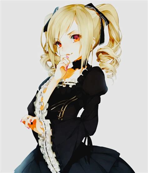 Blonde Curly Hair Red Eyes Twintails Black Dress Anime Girl By