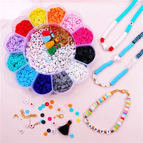 Flat Round Polymer Clay Spacer Beads Kit Charms Elastic String Etsy