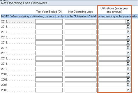 Entering A Nol Carryover In The Corporate Module Of Lacerte