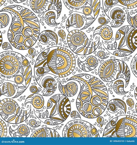 Gold 3d Paisley Seamless Pattern Abstract Vector Background Wallpaper
