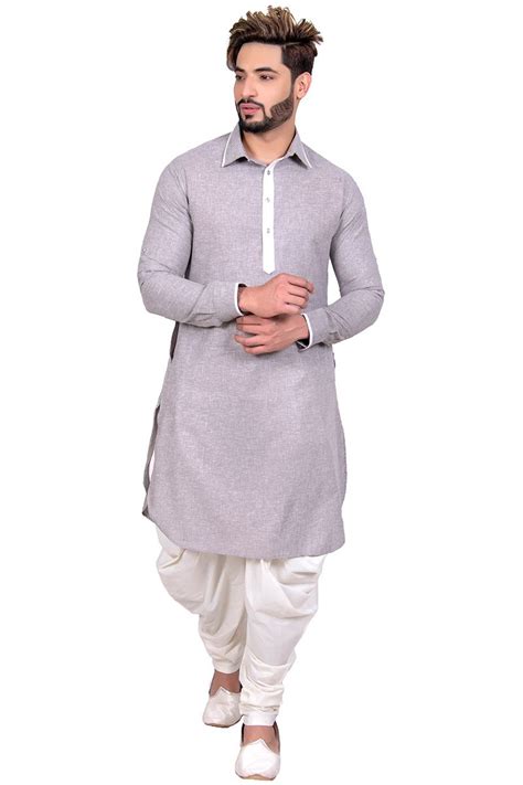 Cotton Grey Readymade Pathani Suit In 2021 Stylish Waistcoats