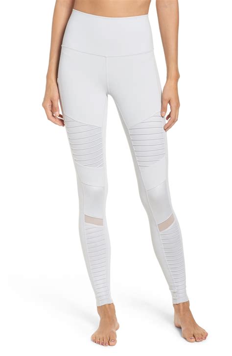 Alo Yoga High Waist Moto Leggings Dove Grey Dove Grey Glossy Modesens