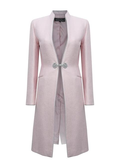 Pale Pink Dress Coat In Silk Brocade With Cord Trim And Frogging