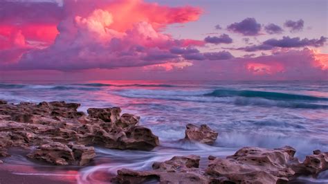 Ocean With Pink Clouds During Sunset Hd Pink Wallpapers