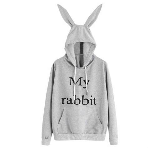 Rabbit Hoodie With Ears Pullover Hoodies Hoodie Print Long Sleeve