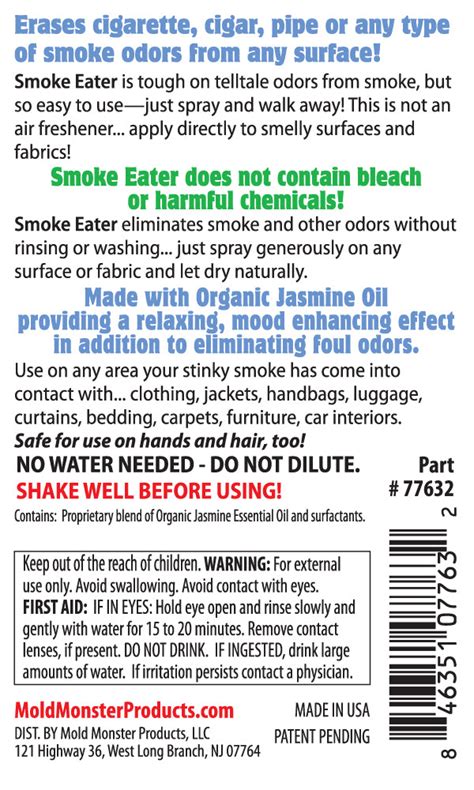Smoke Eater Smoke Odor Remover 4 Oz Jasmine Scent Mold Monster