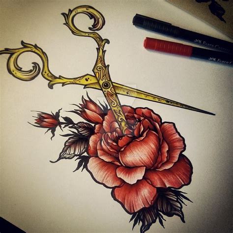 Scissors Rose Tattoo Illustration Hourglass Tattoo Tattoos