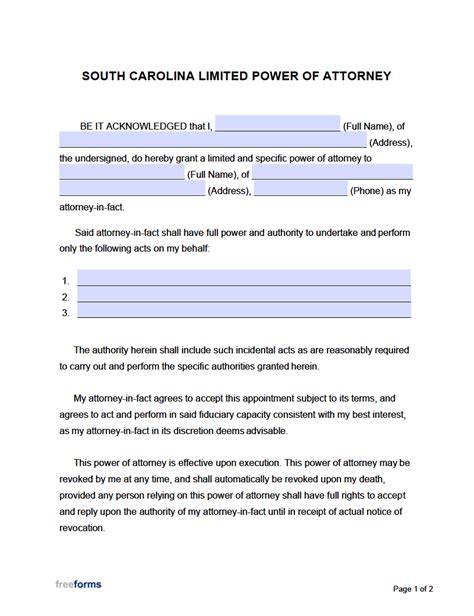 Free South Carolina Power Of Attorney Forms Pdf Word