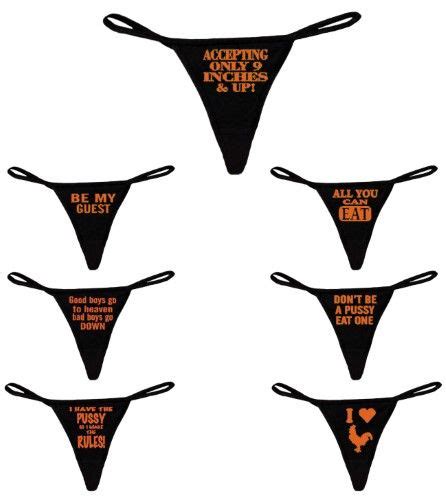Pack Of 7 Womens Sexy Black Thongs W Funny Orange Graphic Prase