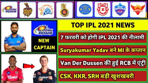 The ipl will not hold an auction for the 2021 edition of the event as there will be little time for it. IPL 2021 - 7 BIG News For IPL on 29 December (IPL Auction Date, S Cotrell, CSK Captaincy, MI ...