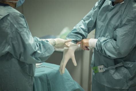 Surgeon Putting On Gloves Stock Image Image Of Surgeon 83821579