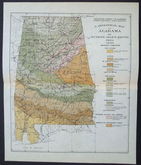 1904 Alabama Geological Map Geological Divisions And Etsy Map
