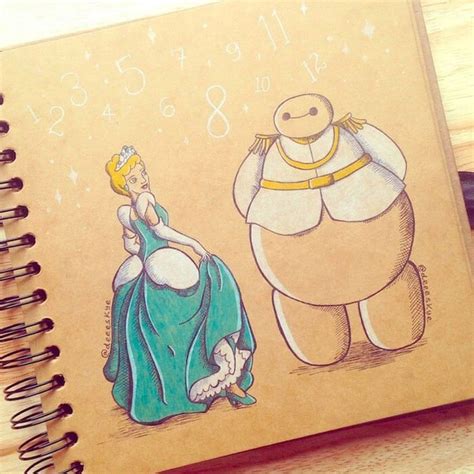 A Drawing Of Princess And The Frog On A Brown Notebook With Numbers Drawn In It