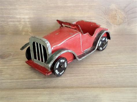 Vintage Handmade Tin Car Retro 30s Model Car Toy Red Etsy