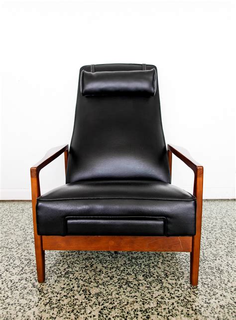Stunning Leather Black Mid Century Reclining Danish Lounge Chair At 1stdibs