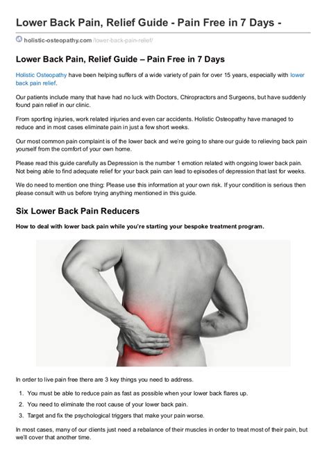 It can impact sleep and if very painful, may prevent you from working. Lower Back Pain, Relief Guide - Pain Free in 7 Days