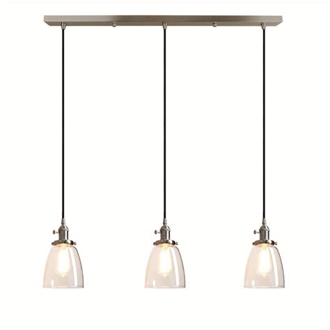 Pathson Industrial 3 Light Pendant Lighting Kitchen Island Hanging Lamps With Oval Clear Glass