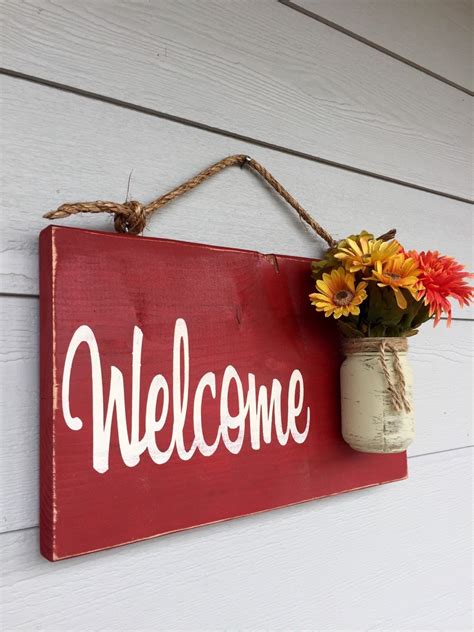 Rustic Outdoor Welcome Sign In Red Wood Signs By Redroansigns